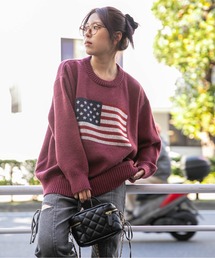 《USAフラッグ×オーバーシルエット》レディース ニット セーター 主役級 春秋冬