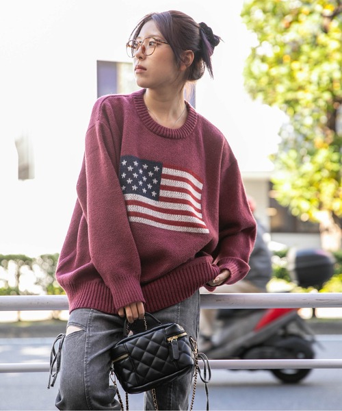 セール】《USAフラッグ×オーバーシルエット》レディース ニット