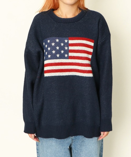 セール】《USAフラッグ×オーバーシルエット》レディース ニット