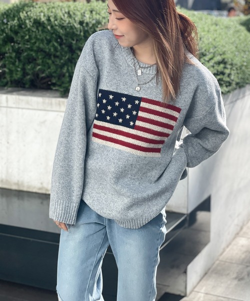 GORGE（ゴージ）の「《USAフラッグ×オーバーシルエット》レディース ニット セーター 主役級 春秋冬（ニット/セーター・レディース・オフホワイト/グレー/ネイビー/グリーン/ボルドー・F）」の20枚目の写真
