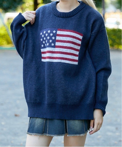 GORGE（ゴージ）の「《USAフラッグ×オーバーシルエット》レディース ニット セーター 主役級 春秋冬（ニット/セーター・レディース・オフホワイト/グレー/ネイビー/グリーン/ボルドー・F）」の21枚目の写真