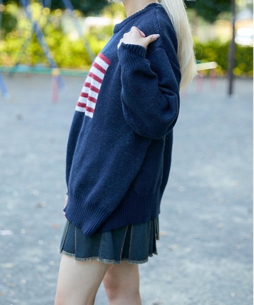 セール】《USAフラッグ×オーバーシルエット》レディース ニット