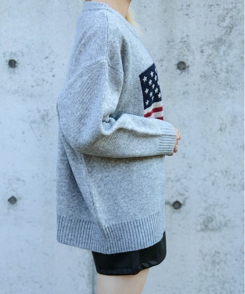 セール】《USAフラッグ×オーバーシルエット》レディース ニット