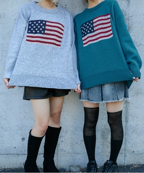 セール】《USAフラッグ×オーバーシルエット》レディース ニット
