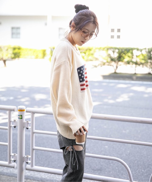 GORGE（ゴージ）の「《USAフラッグ×オーバーシルエット》レディース ニット セーター 主役級 春秋冬（ニット/セーター・レディース・オフホワイト/グレー/ネイビー/グリーン/ボルドー・F）」の11枚目の写真