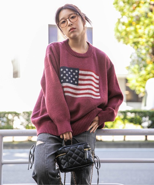 セール】《USAフラッグ×オーバーシルエット》レディース ニット