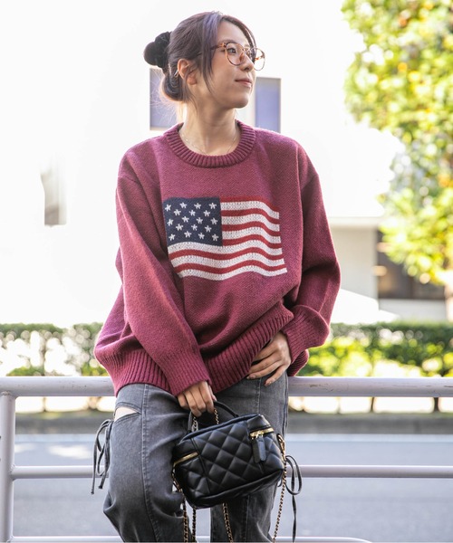 セール】《USAフラッグ×オーバーシルエット》レディース ニット