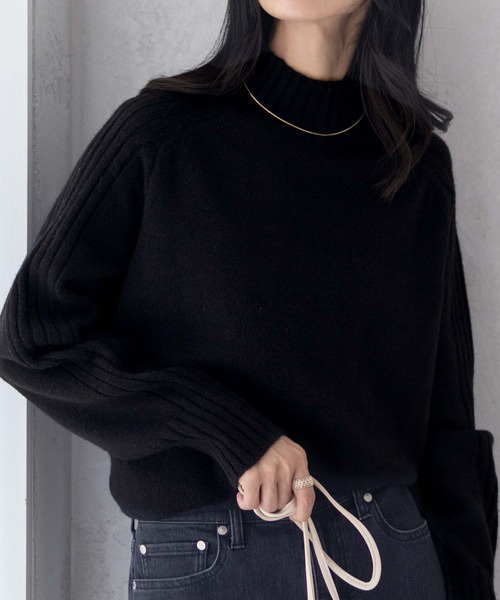 NAVY(ネイビー)の「nAvy 洗えるニット もっちりもちもち ハイネックプルオーバー(ニット/セーター・レディース・オレンジ/ベージュ/グリーン/ブラック・M/L)」の5枚目の写真