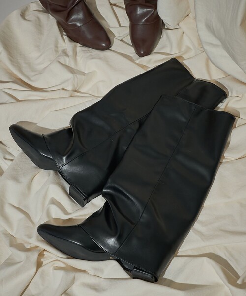 PUBLUX（パブリュクス）の「PUBLUX/パブリュクス フェイクレザー カバーブーツ　限定展開（ブーツ・レディース・ブラック/ブラウン・23.0cm/24.0cm/25.0cm）」の3枚目の写真