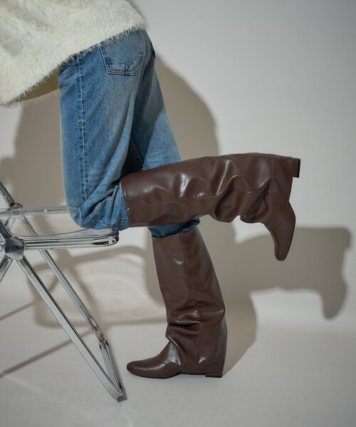 PUBLUX（パブリュクス）の「PUBLUX/パブリュクス フェイクレザー カバーブーツ　限定展開（ブーツ・レディース・ブラック/ブラウン・23.0cm/24.0cm/25.0cm）」の9枚目の写真