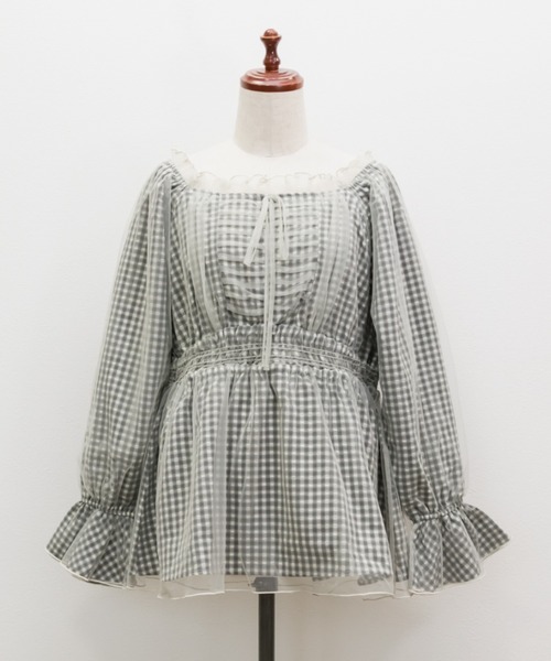 CLETTE(クレット)の「チュール重ねチェック柄ブラウス(シャツ/ブラウス・レディース・ブラック/グレー・LL/3L/4L)」の15枚目の写真