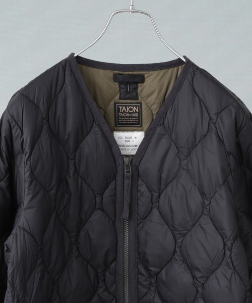 TAION/ミリタリー ダブルジップ Vネックダウン ジャケット（ダウン