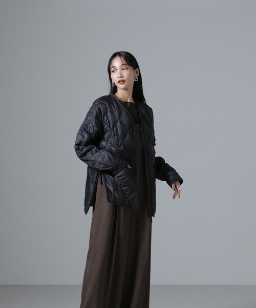 TAION/ミリタリー ダブルジップ Vネックダウン ジャケット（ダウン