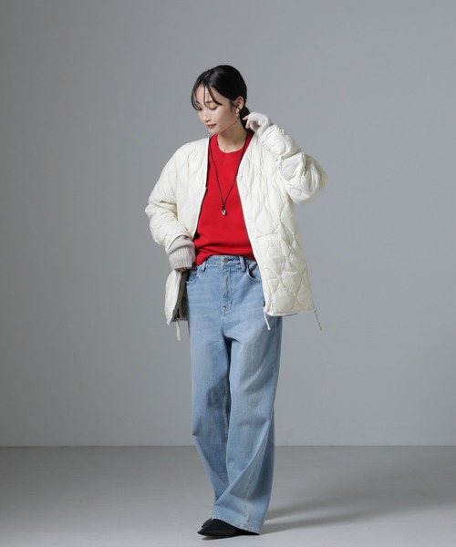 TAION/ミリタリー ダブルジップ Vネックダウン ジャケット（ダウン