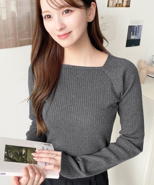 セール】12Gスクエアネックリブニットプルオーバー（ニット/セーター