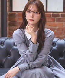 Swingle バイカラー衿パイピングフレンチスリーブシャツワンピース バイカラー衿パイピングフレンチスリーブシャツワンピース