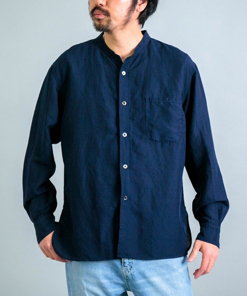 OMNIGOD（オムニゴッド）の「[OMNIGOD mens / オムニゴッド] リヨセルリネンポプリン スタンドカラーワークシャツ（シャツ/ブラウス・メンズ・ホワイト/ネイビー/ブラック・2/3/4）」の3枚目の写真