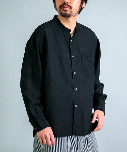 OMNIGOD（オムニゴッド）の「[OMNIGOD mens / オムニゴッド] リヨセルリネンポプリン スタンドカラーワークシャツ（シャツ/ブラウス・メンズ・ホワイト/ネイビー/ブラック・2/3/4）」の8枚目の写真