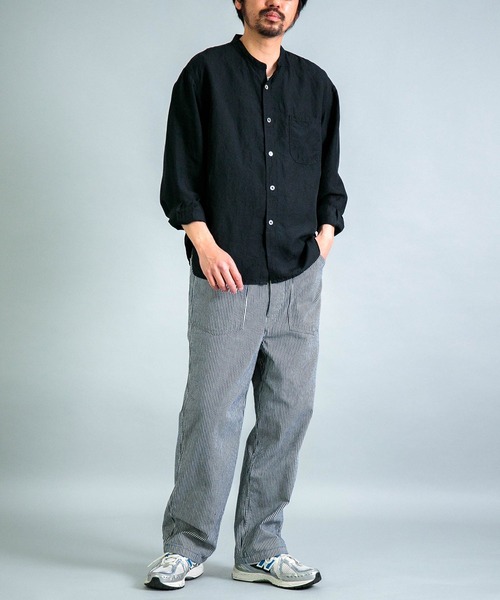 OMNIGOD（オムニゴッド）の「[OMNIGOD mens / オムニゴッド] リヨセルリネンポプリン スタンドカラーワークシャツ（シャツ/ブラウス・メンズ・ホワイト/ネイビー/ブラック・2/3/4）」の9枚目の写真