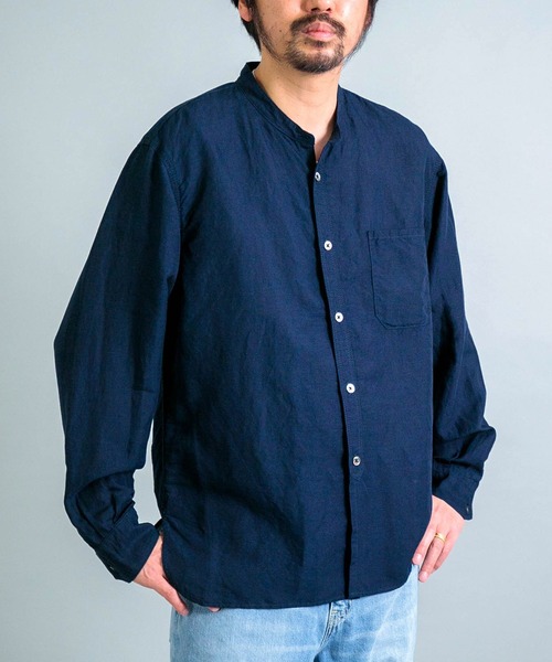 OMNIGOD（オムニゴッド）の「[OMNIGOD mens / オムニゴッド] リヨセルリネンポプリン スタンドカラーワークシャツ（シャツ/ブラウス・メンズ・ホワイト/ネイビー/ブラック・2/3/4）」の12枚目の写真