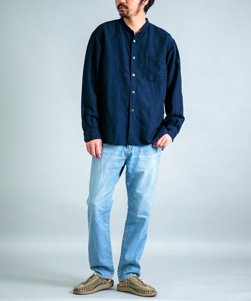 OMNIGOD（オムニゴッド）の「[OMNIGOD mens / オムニゴッド] リヨセルリネンポプリン スタンドカラーワークシャツ（シャツ/ブラウス・メンズ・ホワイト/ネイビー/ブラック・2/3/4）」の13枚目の写真