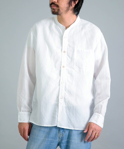 OMNIGOD（オムニゴッド）の「[OMNIGOD mens / オムニゴッド] リヨセルリネンポプリン スタンドカラーワークシャツ（シャツ/ブラウス・メンズ・ホワイト/ネイビー/ブラック・2/3/4）」の15枚目の写真