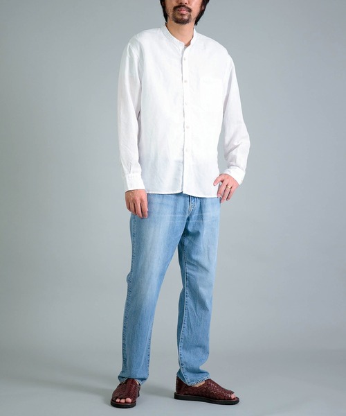 OMNIGOD（オムニゴッド）の「[OMNIGOD mens / オムニゴッド] リヨセルリネンポプリン スタンドカラーワークシャツ（シャツ/ブラウス・メンズ・ホワイト/ネイビー/ブラック・2/3/4）」の16枚目の写真