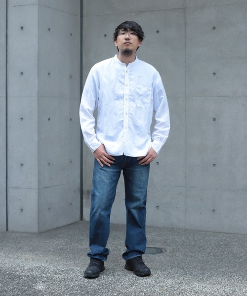 OMNIGOD（オムニゴッド）の「[OMNIGOD mens / オムニゴッド] リヨセルリネンポプリン スタンドカラーワークシャツ（シャツ/ブラウス・メンズ・ホワイト/ネイビー/ブラック・2/3/4）」の6枚目の写真