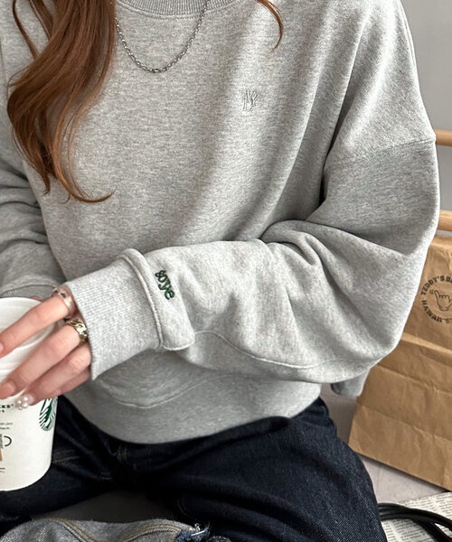 DISCOAT(ディスコート)の「【新色追加/WEB限定】袖ロゴ刺繍ショートスウェット(Tシャツ/カットソー・レディース・チャコールグレー/グレー/ライトベージュ/グレー系その他/ピンクベージュ/グレー系その他2/ブラウン・MEDIUM)」の15枚目の写真