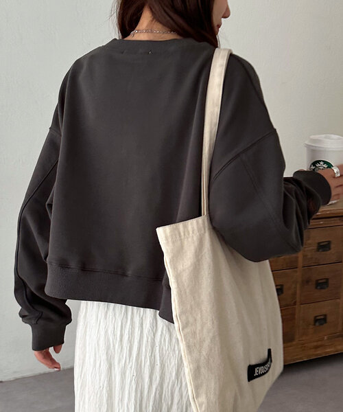 DISCOAT(ディスコート)の「【新色追加/WEB限定】袖ロゴ刺繍ショートスウェット(Tシャツ/カットソー・レディース・チャコールグレー/グレー/ライトベージュ/グレー系その他/ピンクベージュ/グレー系その他2/ブラウン・MEDIUM)」の8枚目の写真