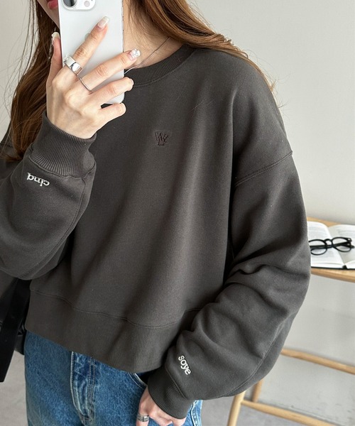 DISCOAT(ディスコート)の「【新色追加/WEB限定】袖ロゴ刺繍ショートスウェット(Tシャツ/カットソー・レディース・チャコールグレー/グレー/ライトベージュ/グレー系その他/ピンクベージュ/グレー系その他2/ブラウン・MEDIUM)」の3枚目の写真