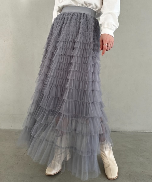 MYMOOD.（マイムード）の「チュールティアードスカート（スカート・レディース・ブラック/アイボリー/グレー・FREE）」の2枚目の写真