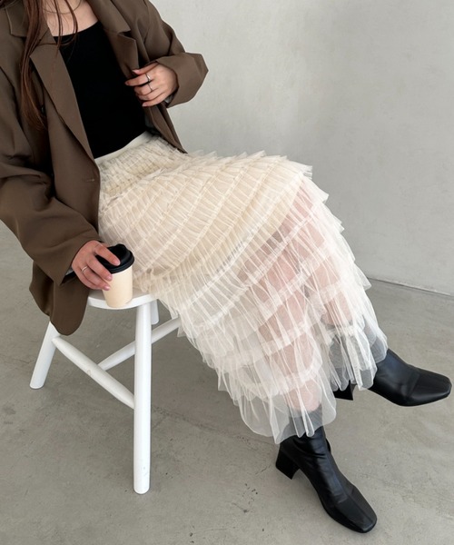 MYMOOD.（マイムード）の「チュールティアードスカート（スカート・レディース・ブラック/アイボリー/グレー・FREE）」の20枚目の写真