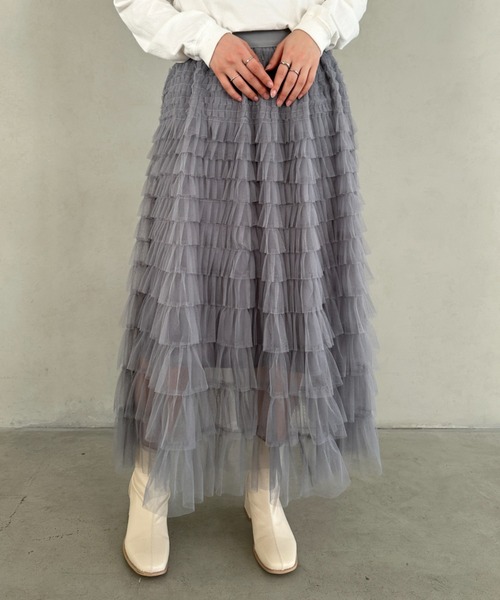 MYMOOD.（マイムード）の「チュールティアードスカート（スカート・レディース・ブラック/アイボリー/グレー・FREE）」の5枚目の写真