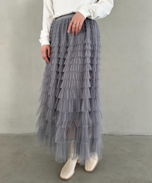 MYMOOD.（マイムード）の「チュールティアードスカート（スカート・レディース・ブラック/アイボリー/グレー・FREE）」の6枚目の写真