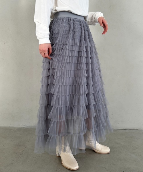 MYMOOD.（マイムード）の「チュールティアードスカート（スカート・レディース・ブラック/アイボリー/グレー・FREE）」の8枚目の写真