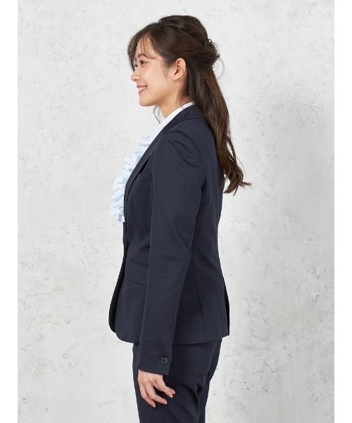 KASHIYAMA ネイビー ストライプ スーツ ジャケット15 スカート17 ビッグサイズ レディース ジャケット 17号〜19号 スーツ 事務服
