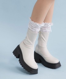 厚底ストレッチフィットショートブーツ 【大きいサイズ有】