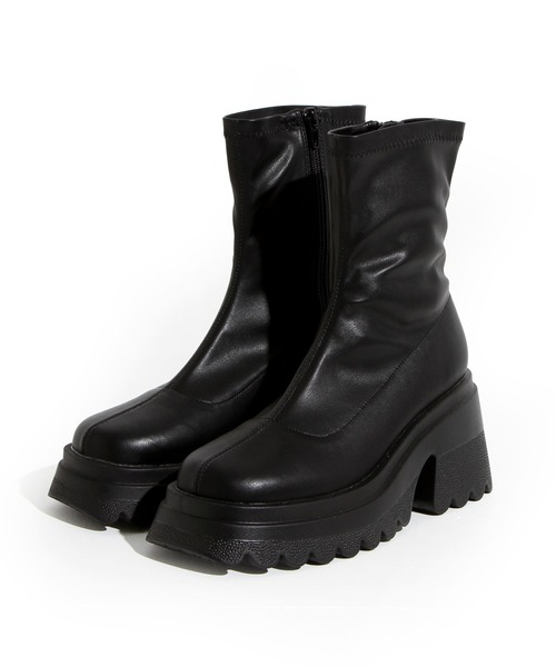 セール】厚底ストレッチフィットショートブーツ 【大きいサイズ