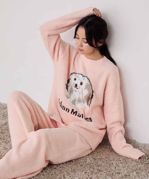 forksy.】ルームウェア DOGジャガードプルオーバー＆パンツ セット