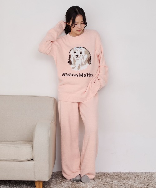 forksy.(フォルクシー)の「【forksy.】ルームウェア DOGジャガードプルオーバー&パンツ セット(ルームウェア/パジャマ・レディース・ブラック/オフホワイト/ピンク/ホワイト系/ホワイト系2/ライトブルー・FREE/LONG/SHORT)」の7枚目の写真