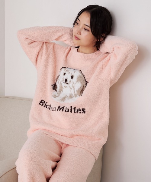 forksy.(フォルクシー)の「【forksy.】ルームウェア DOGジャガードプルオーバー&パンツ セット(ルームウェア/パジャマ・レディース・ブラック/オフホワイト/ピンク/ホワイト系/ホワイト系2/ライトブルー・FREE/LONG/SHORT)」の9枚目の写真