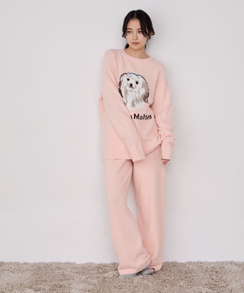 forksy.(フォルクシー)の「【forksy.】ルームウェア DOGジャガードプルオーバー&パンツ セット(ルームウェア/パジャマ・レディース・ブラック/オフホワイト/ピンク/ホワイト系/ホワイト系2/ライトブルー・FREE/LONG/SHORT)」の14枚目の写真