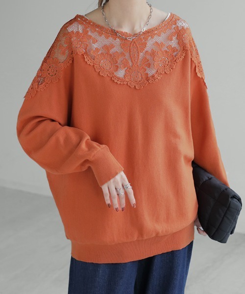 HUG.U(ハグユー)の「デコルテ刺繍ニット(ニット/セーター・レディース・ブラック/ホワイト/グレー/オレンジ・FREE)」の1枚目の写真
