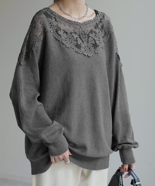 HUG.U(ハグユー)の「デコルテ刺繍ニット(ニット/セーター・レディース・ブラック/ホワイト/グレー/オレンジ・FREE)」の21枚目の写真