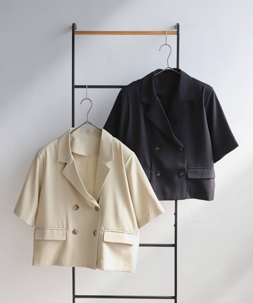 antiqua(アンティカ)の「ショートスリーブジャケット(テーラードジャケット・レディース・ベージュ/ブラック・P/R)」の12枚目の写真