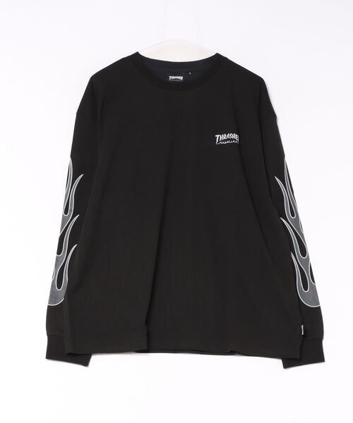 THRASHER(スラッシャー)の「【THRASHER / スラッシャー】フレイムロゴ刺繍 ロングスリーブTシャツ(Tシャツ/カットソー・メンズ・アッシュグレー/ブラック/ホワイト/ブラック系3/ブラック系2/ライトグレー系2/ホワイト系2・MEDIUM/LARGE/X-LARGE)」の5枚目の写真