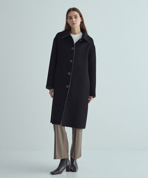 高級✨ ハンドメイド カシミヤ100% スカラップ フレア リバーコート 黒 セレクトショップ THE TOKYOより珠玉のカシミア100%リバーシブル