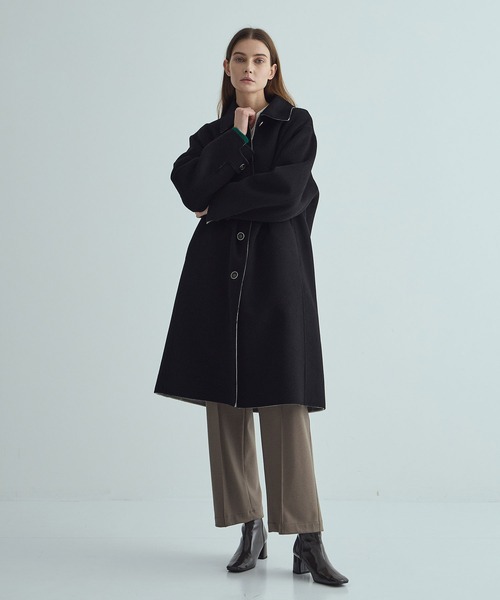 高級✨ ハンドメイド カシミヤ100% スカラップ フレア リバーコート 黒 セレクトショップTHE TOKYOより珠玉のカシミア100%リバーシブル