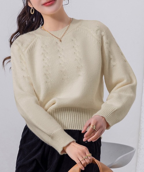 DAY CLOSET（デイ クローゼット）の「レディース 長袖まろやかケーブル編みハイゲージリブニットプルオーバー（ニット/セーター・レディース・ネイビー/キナリ/グレー/レッド/ホワイト・FREE）」の12枚目の写真